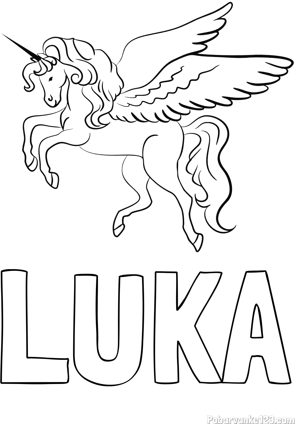 Pobarvanka imena LUKA in lepa pobarvanka samoroga