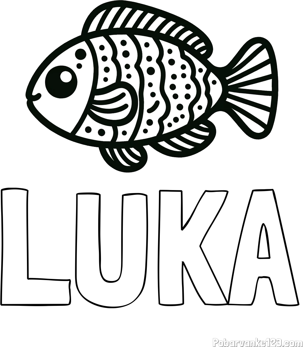 Pobarvanka imena LUKA in otroška pobarvanka ribe