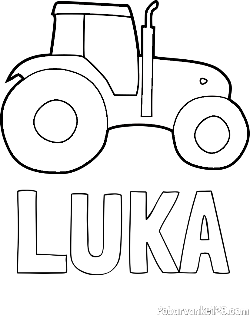 Pobarvanka imena LUKA in otroška pobarvanka traktorja