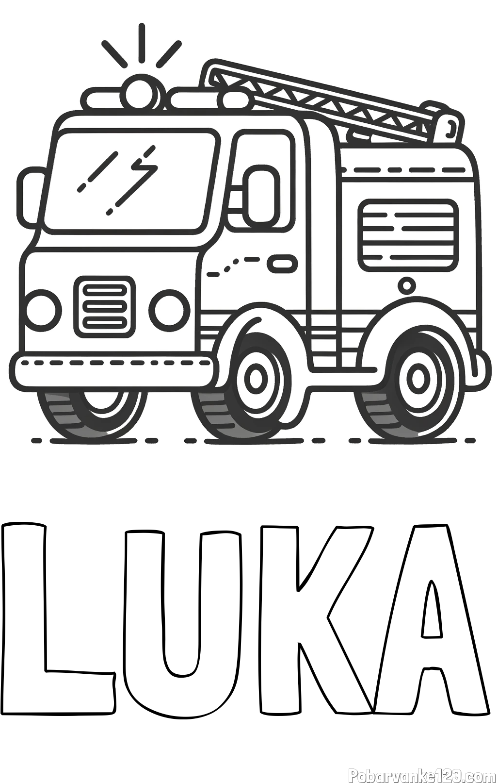 Pobarvanka imena LUKA in pobarvanka gasilskega avta z vklopljeno sireno