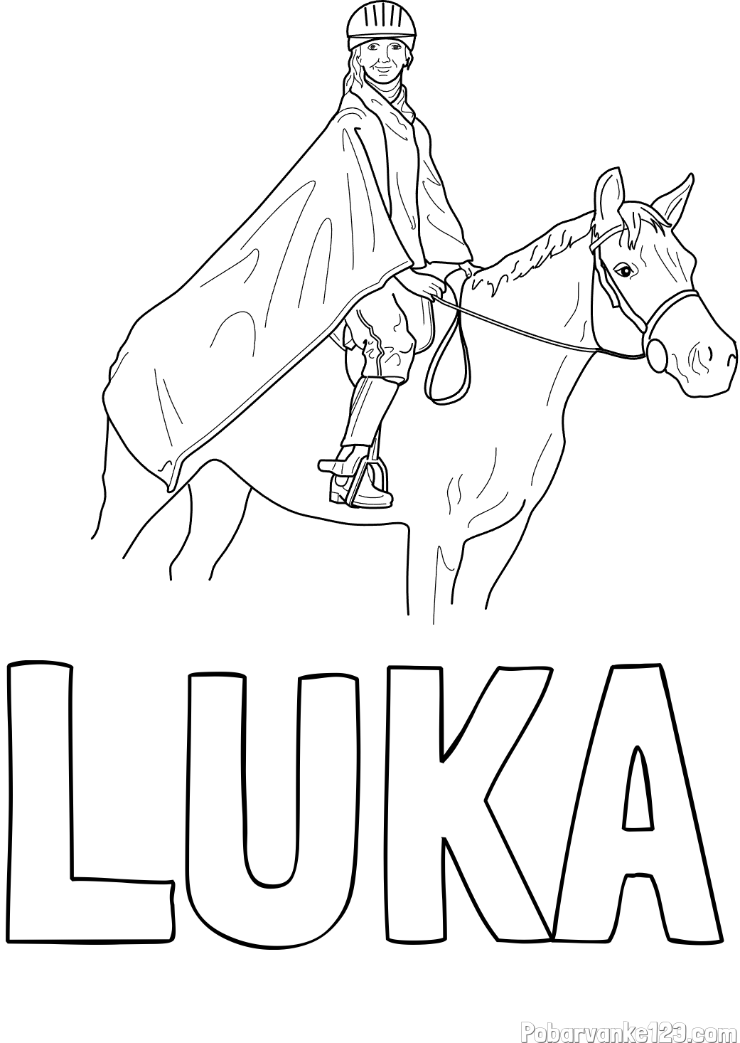 Pobarvanka imena LUKA in pobarvanka jahalke in konja