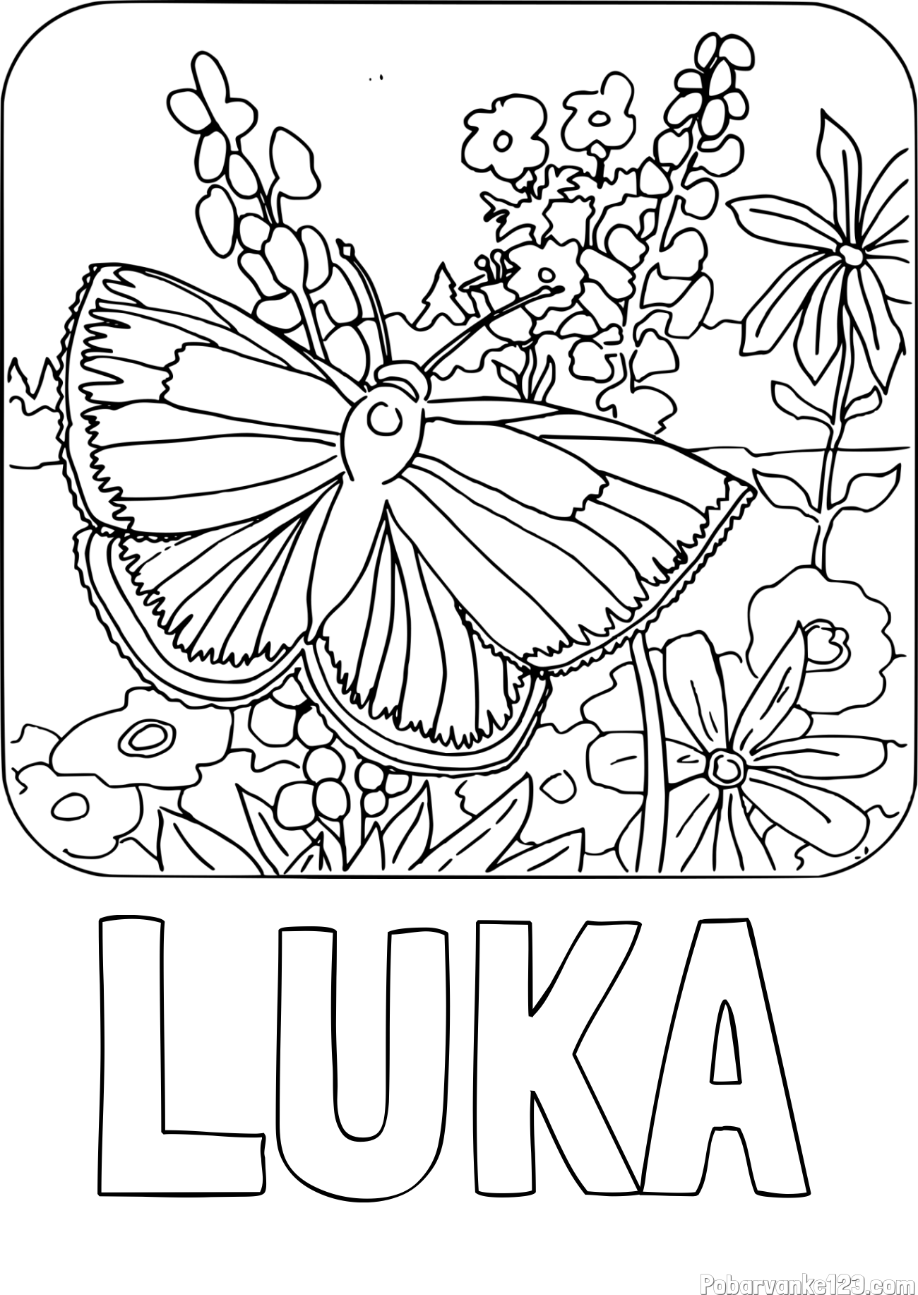 Pobarvanka imena LUKA in pobarvanka metulja v naravi