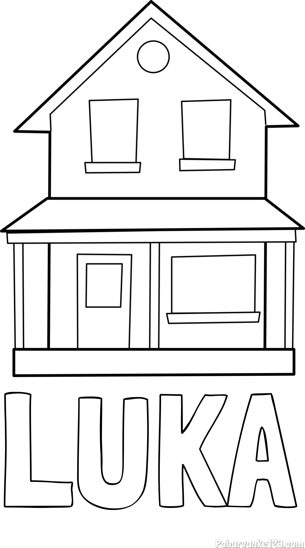 Pobarvanka imena LUKA in pobarvanka preproste hiše