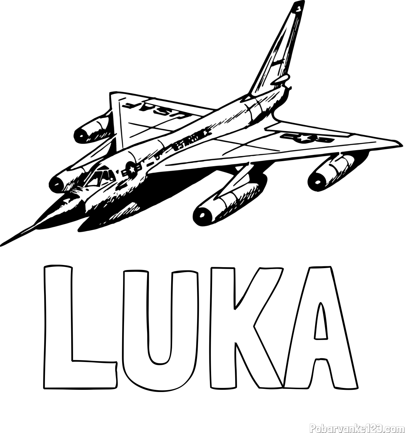 Pobarvanka imena LUKA in pobarvanka vojaškega lovca