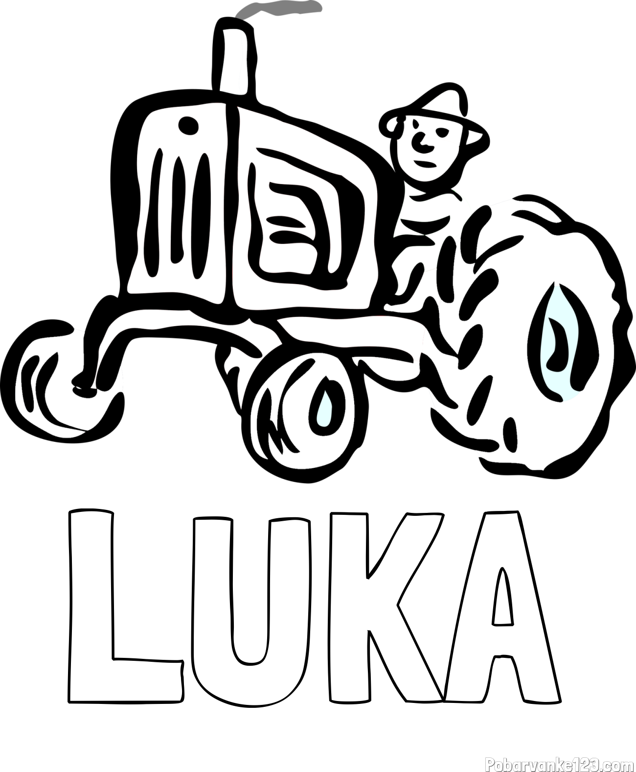 Pobarvanka imena LUKA in preprosta pobarvanka traktorja