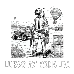 Online izdelana pobarvanka - Pobarvanka imena LUKAS 67 RONALDO in PUBG pobarvanka z glavnim likom na bojišču