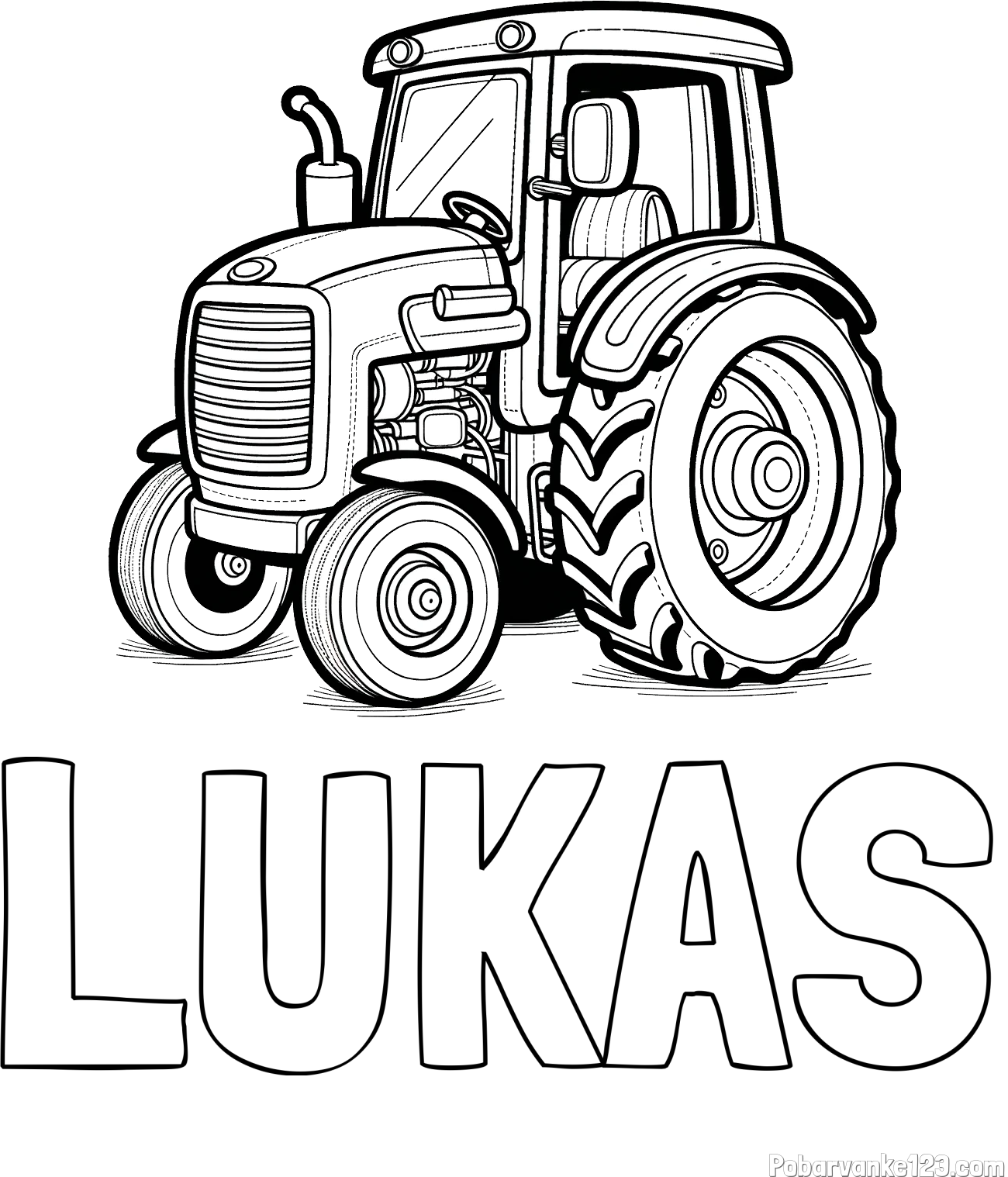 Pobarvanka imena LUKAS in pobarvanka starega, a lepega traktorja