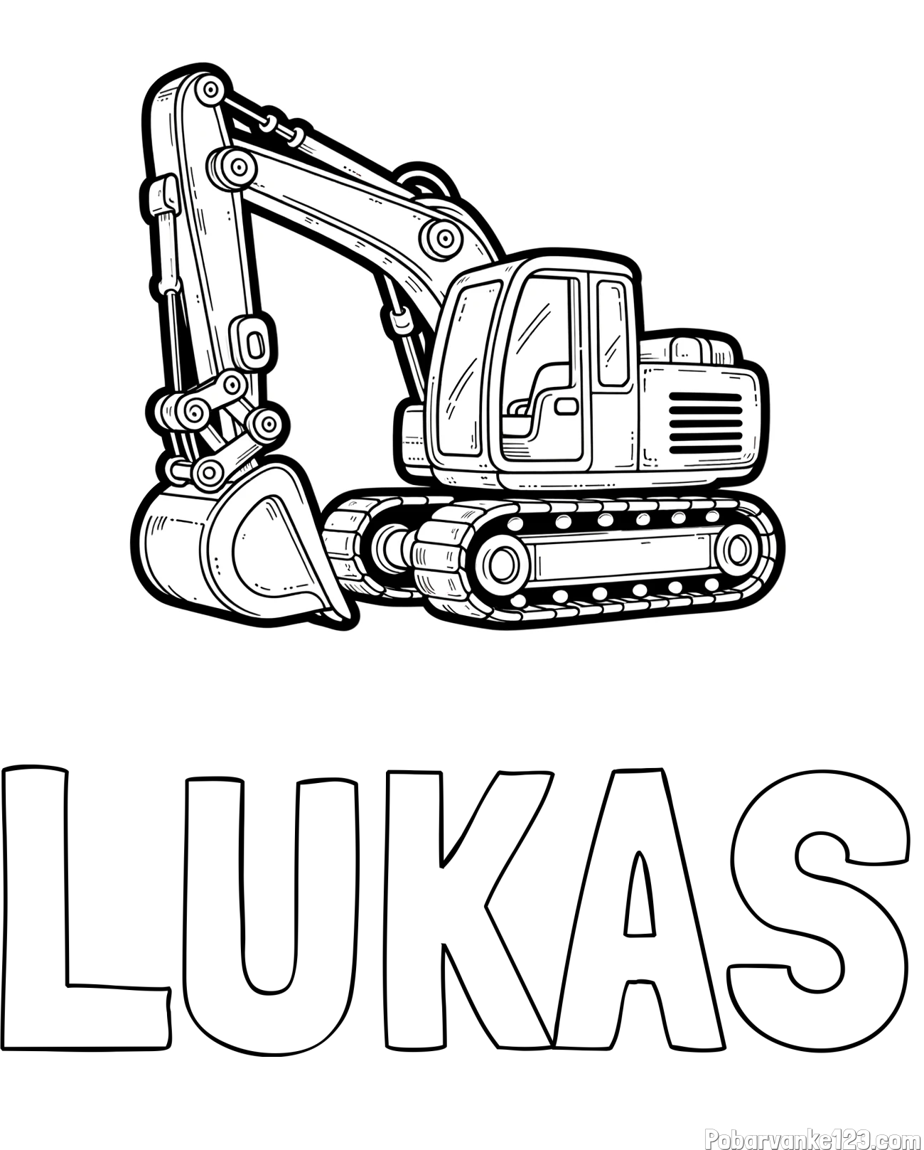 Pobarvanka imena LUKAS in pobarvanka velikega delovnega stroja - bagra