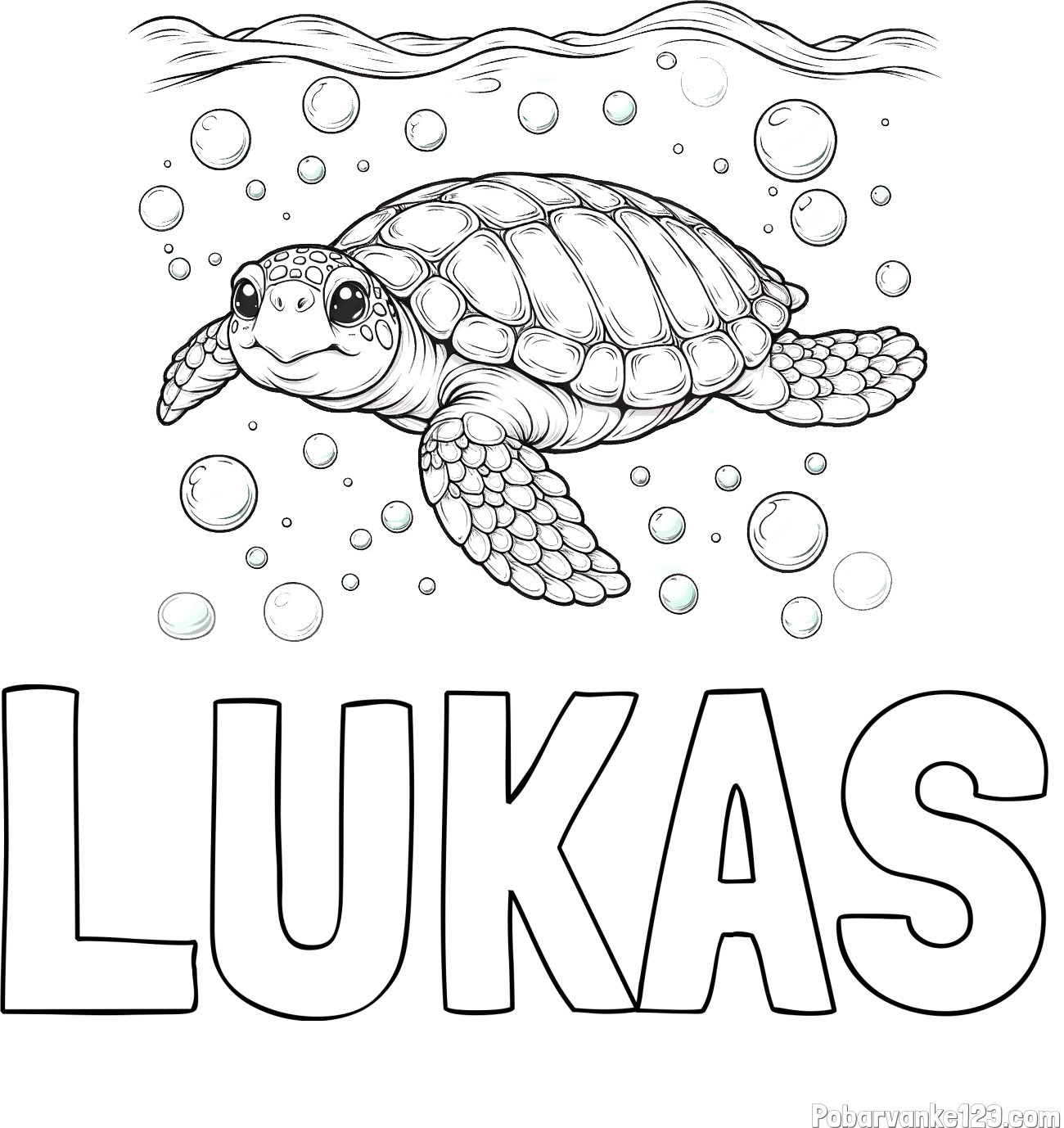 Pobarvanka imena LUKAS in pobarvanka želve v morju
