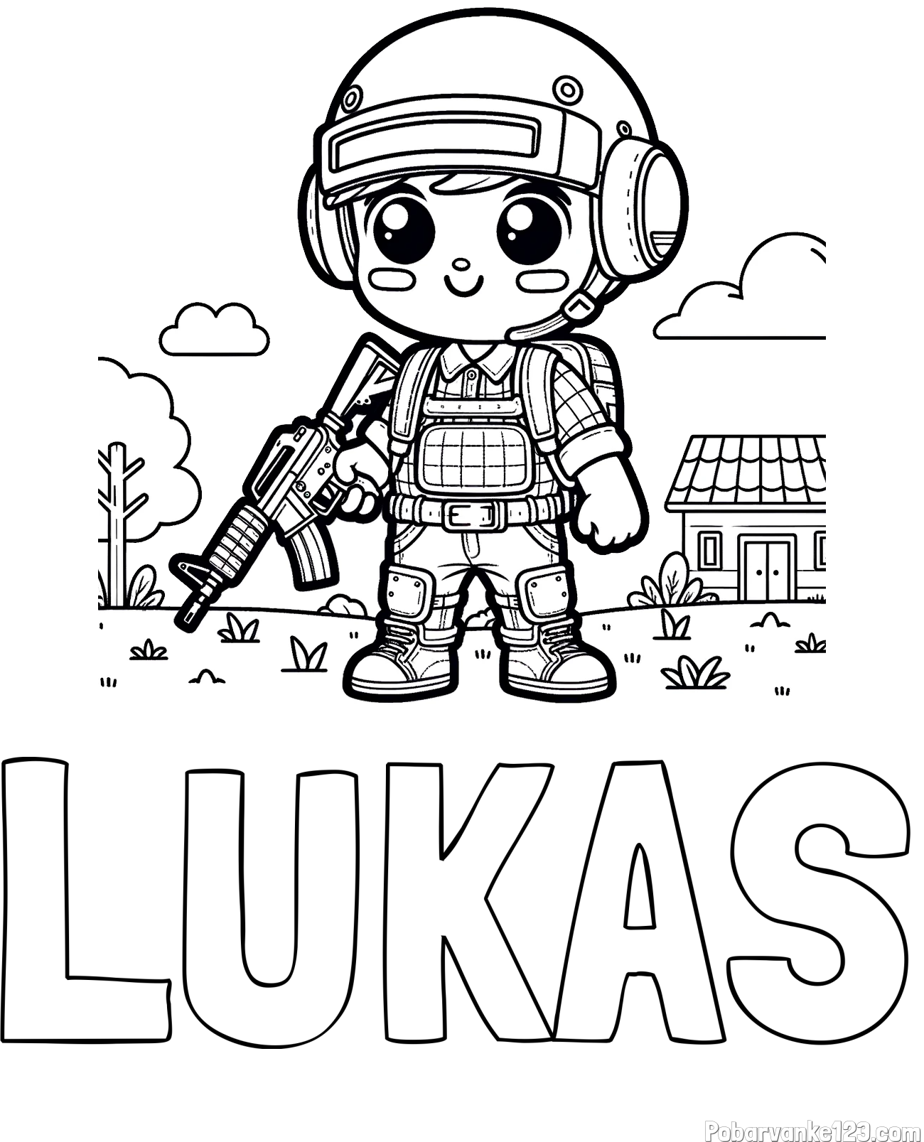 Pobarvanka imena LUKAS in preprosta otroška PUBG pobarvanka