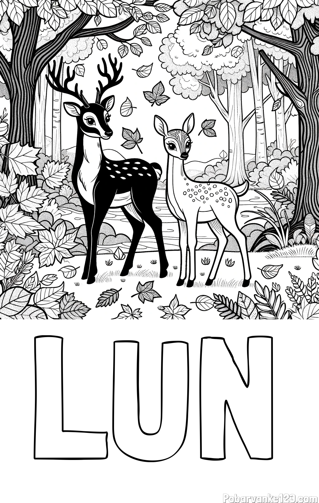 Pobarvanka imena LUN in pobarvanka srnice in jelenčka