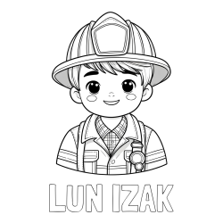 Online izdelana pobarvanka - Pobarvanka imena LUN IZAK in pobarvanka mladega gasilca