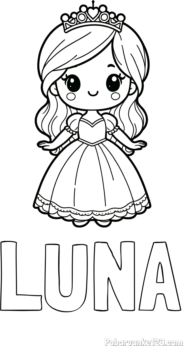 Pobarvanka imena LUNA in pobarvanka ljubke princeske