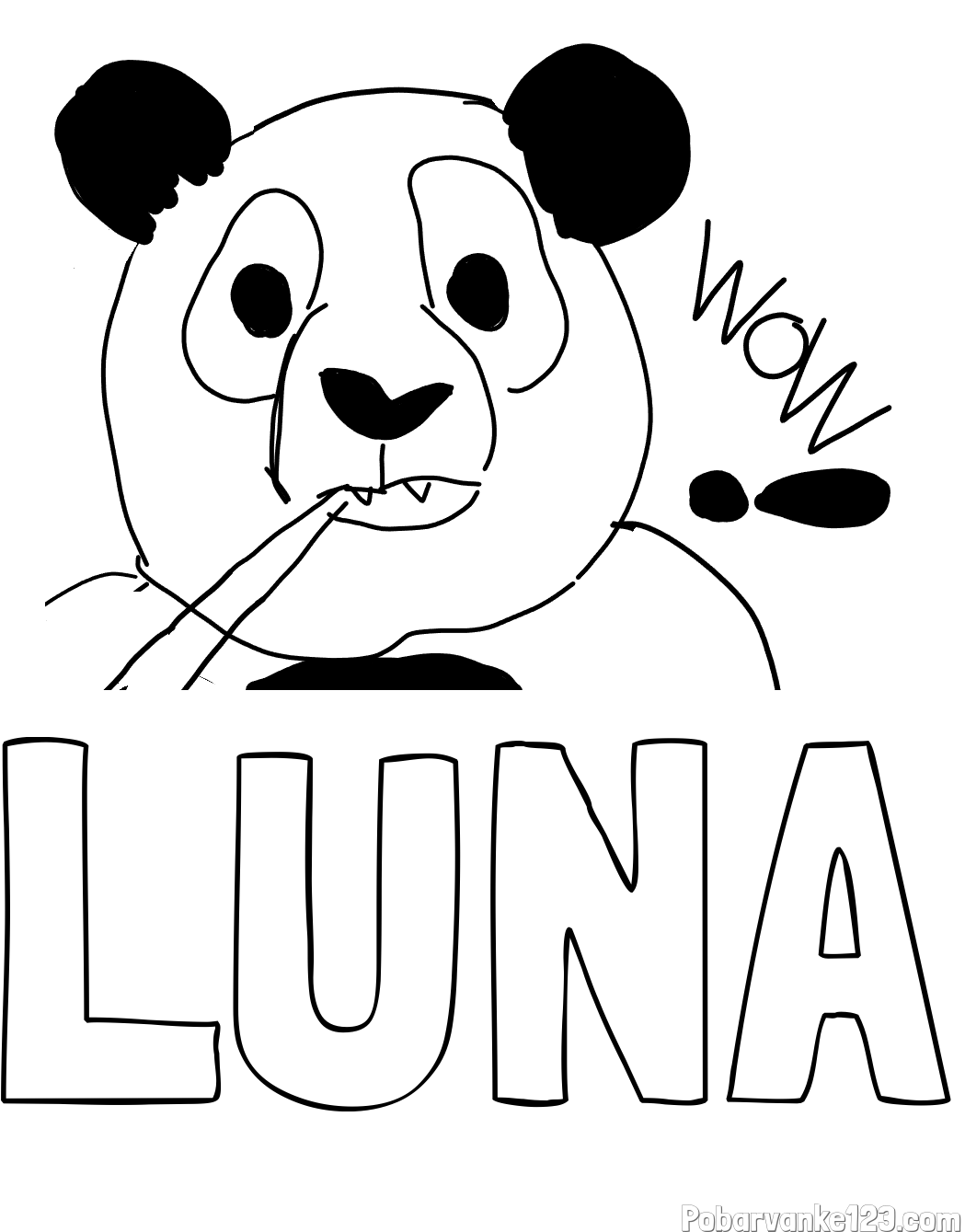 Pobarvanka imena LUNA in pobarvanka “Prestrašena panda”