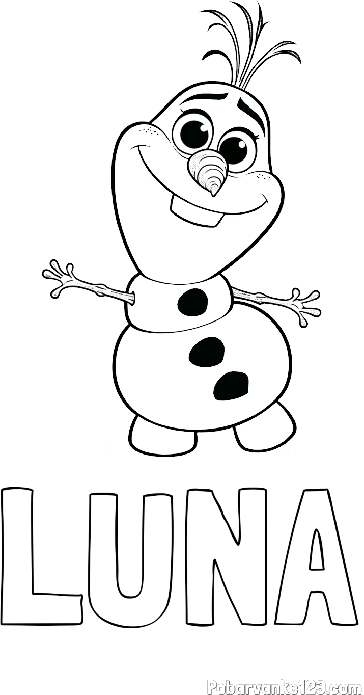 Pobarvanka imena LUNA in pobarvanka prisrčnega snežaka Olaf