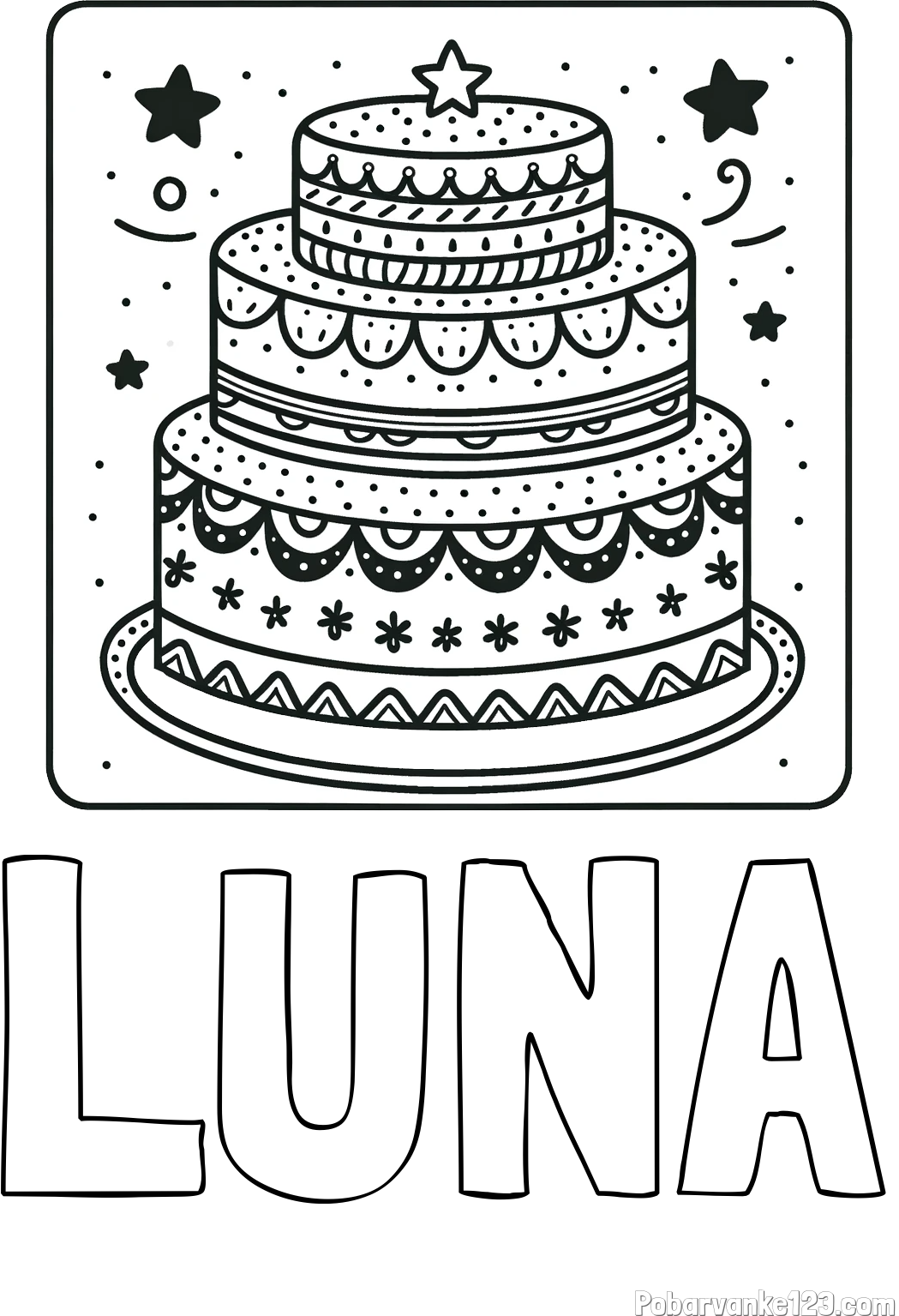 Pobarvanka imena LUNA in pobarvanka slastne torte