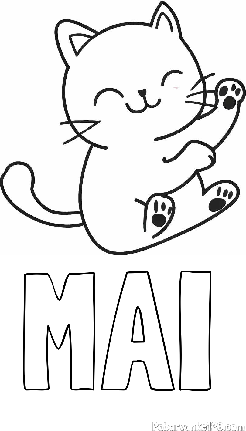 Pobarvanka imena MAI in pobarvanka razigranega mucka