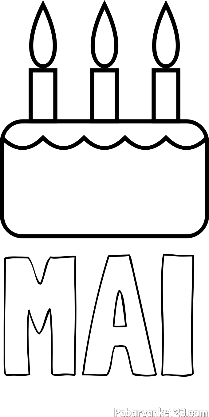 Pobarvanka imena MAI in pobarvanka rojstnodnevne torte za 3. rojstni dan
