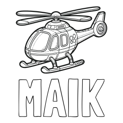 Online izdelana pobarvanka - Pobarvanka imena MAIK in pobarvanka helikopterja