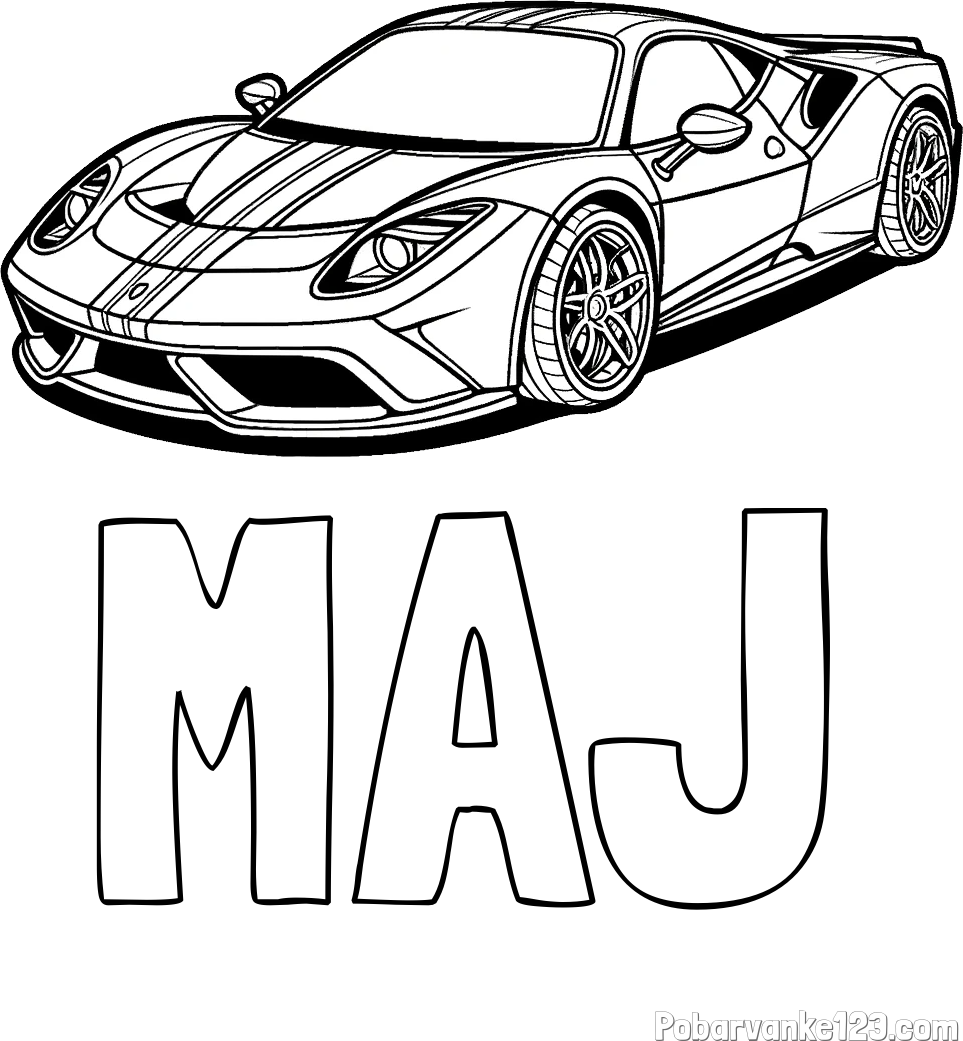 Pobarvanka imena MAJ in pobarvanka čudovitega športnega avtomobila