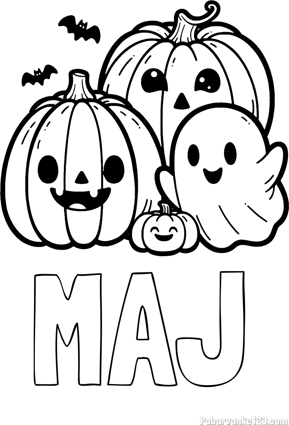 Pobarvanka imena MAJ in pobarvanka duhca in buč za noč čarovnic
