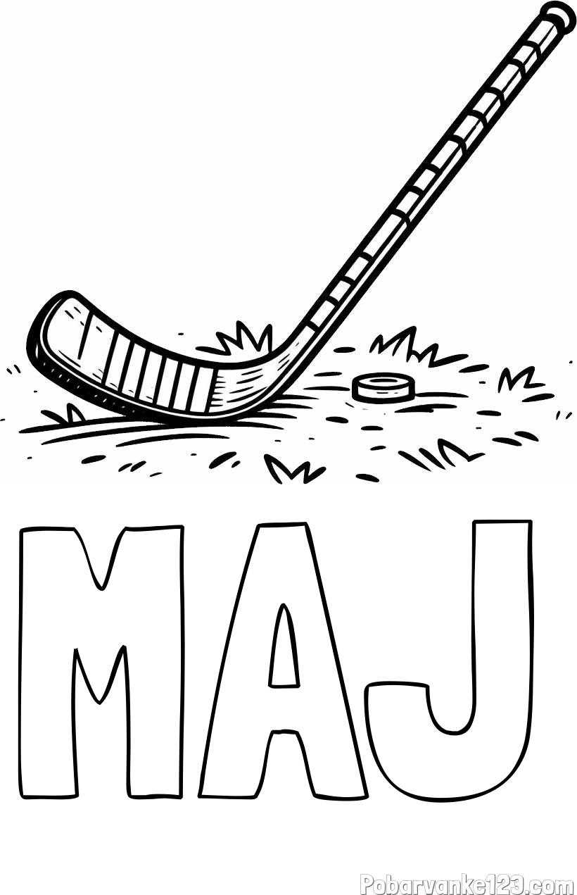 Pobarvanka imena MAJ in pobarvanka hokejske palice na travi