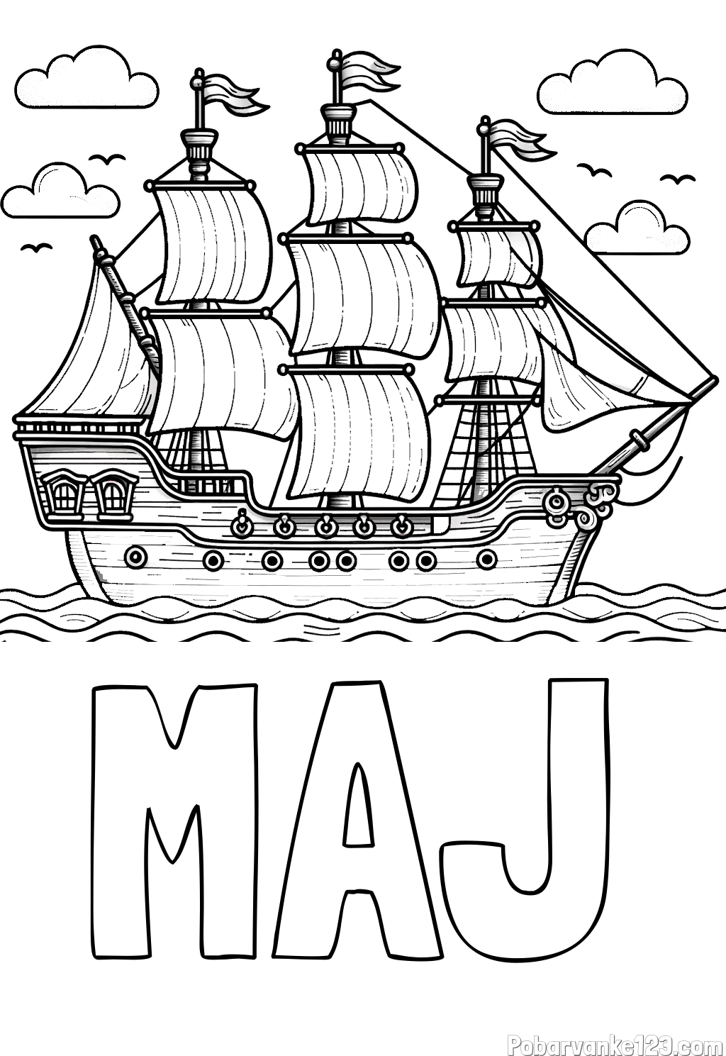 Pobarvanka imena MAJ in pobarvanka stare gusarske ladje