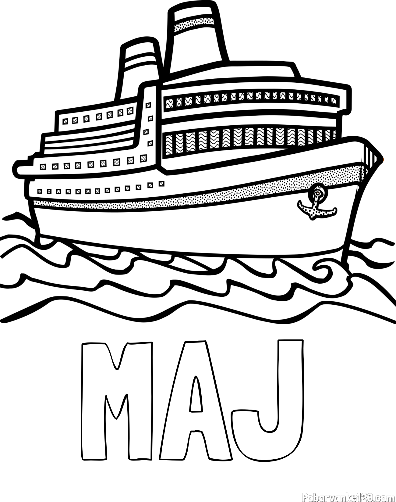Pobarvanka imena MAJ in pobarvanka velike potniške ladje