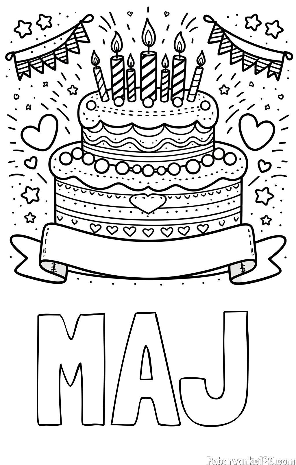 Pobarvanka imena MAJ in pobarvanka velike torte za rojstni dan