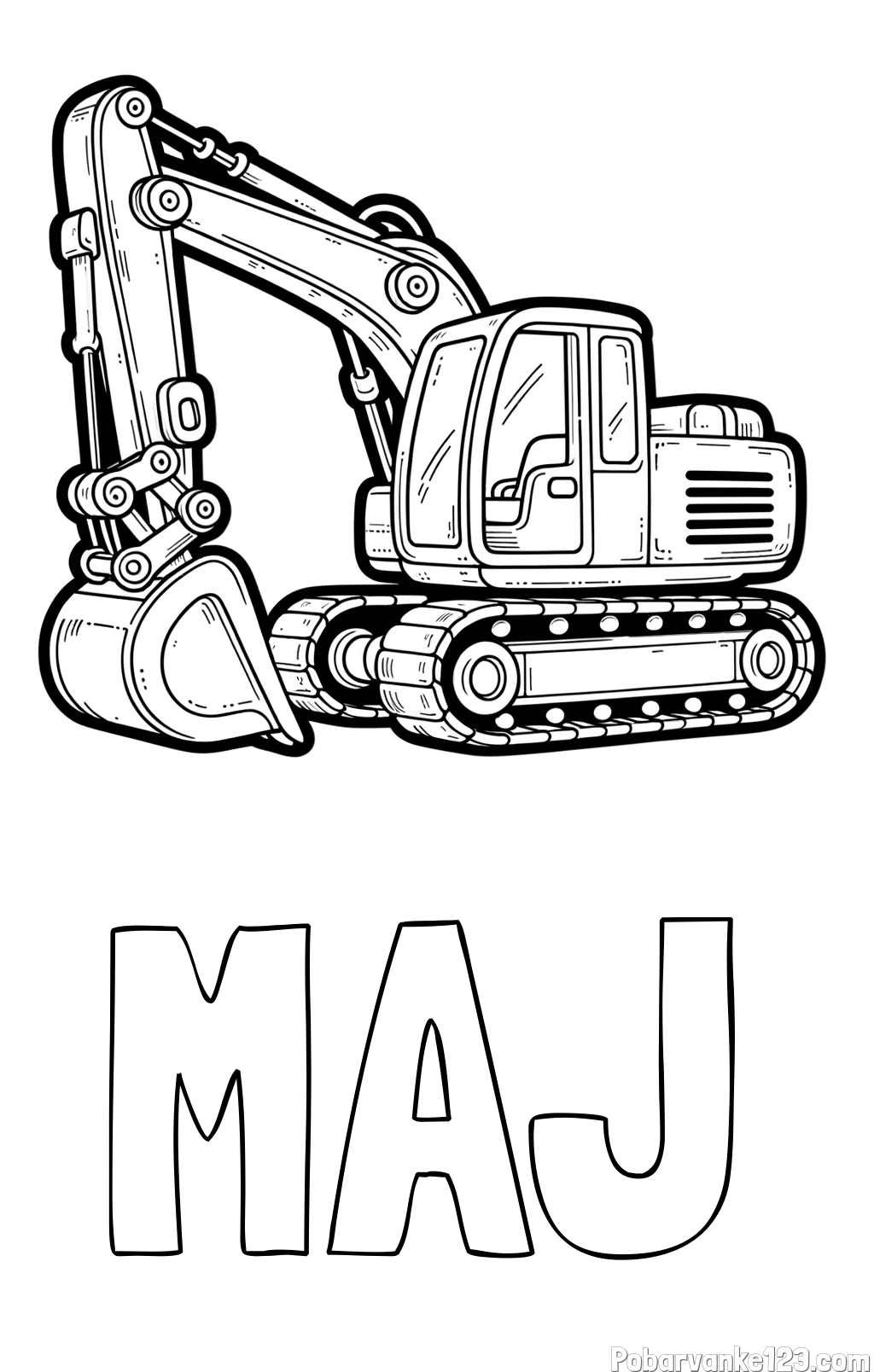 Pobarvanka imena MAJ in pobarvanka velikega delovnega stroja - bagra