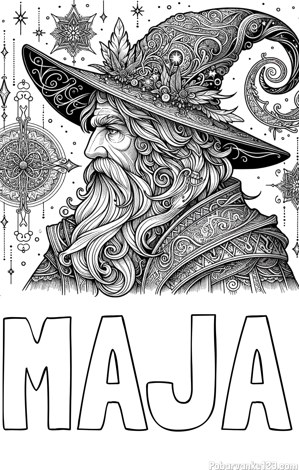 Pobarvanka imena MAJA in Čudovita pobarvanka čarovnika