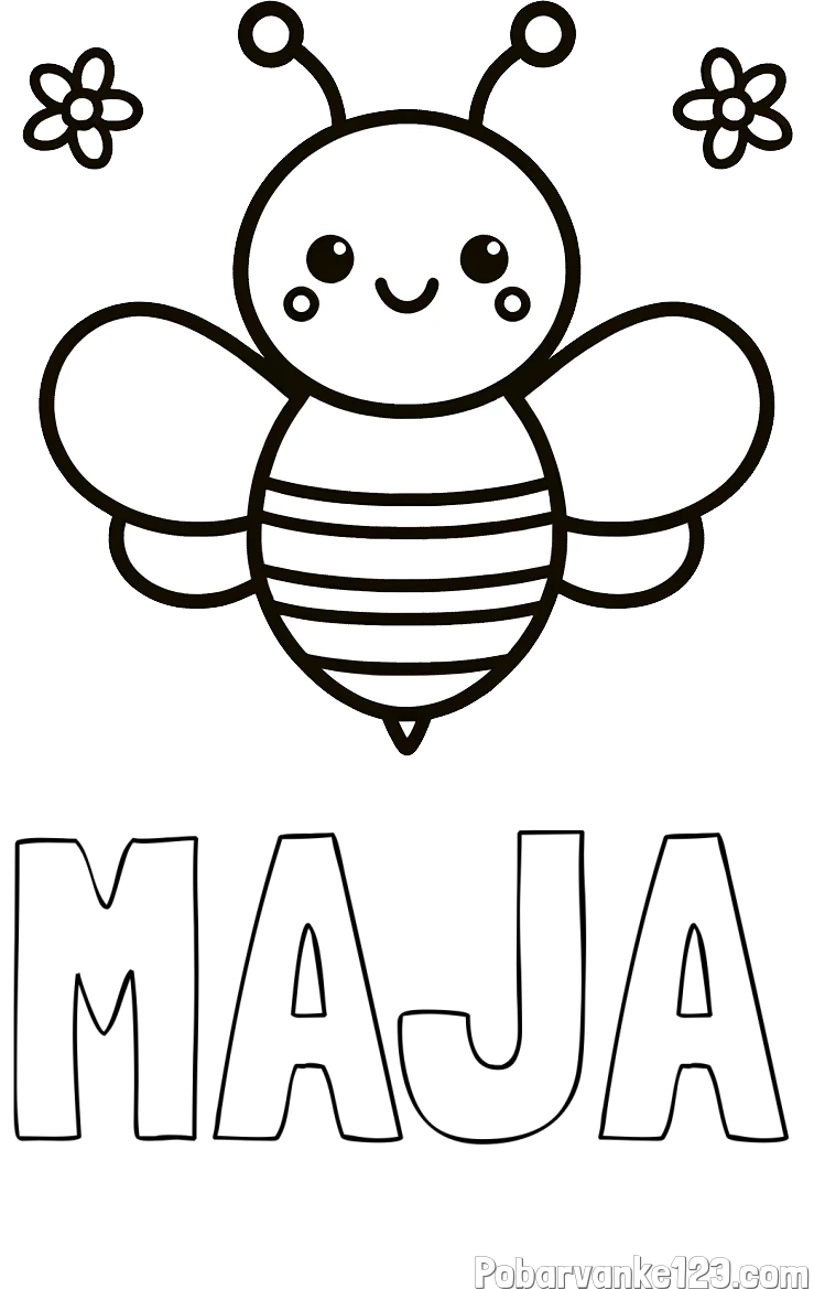 Pobarvanka imena MAJA in otroška pobarvanka čebele