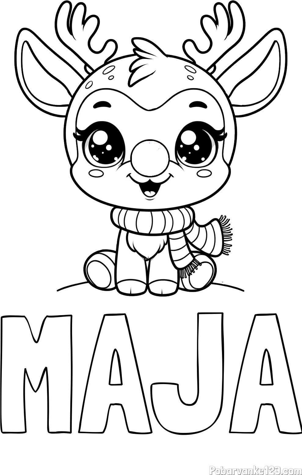 Pobarvanka imena MAJA in otroška pobarvanka jelenčka Rudolfa s šalom okoli vratu