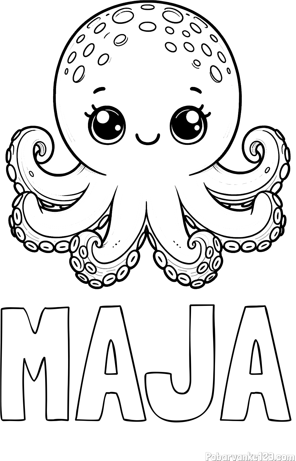 Pobarvanka imena MAJA in otroška pobarvanka ljubke hobotnice