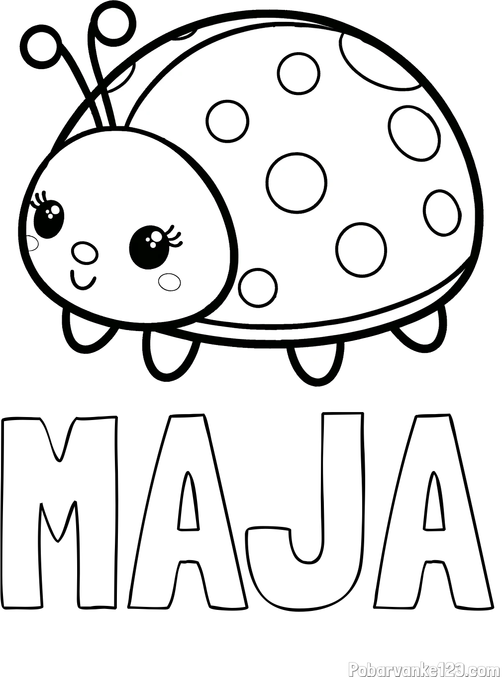Pobarvanka imena MAJA in pobarvanka ljubke pikapolonice