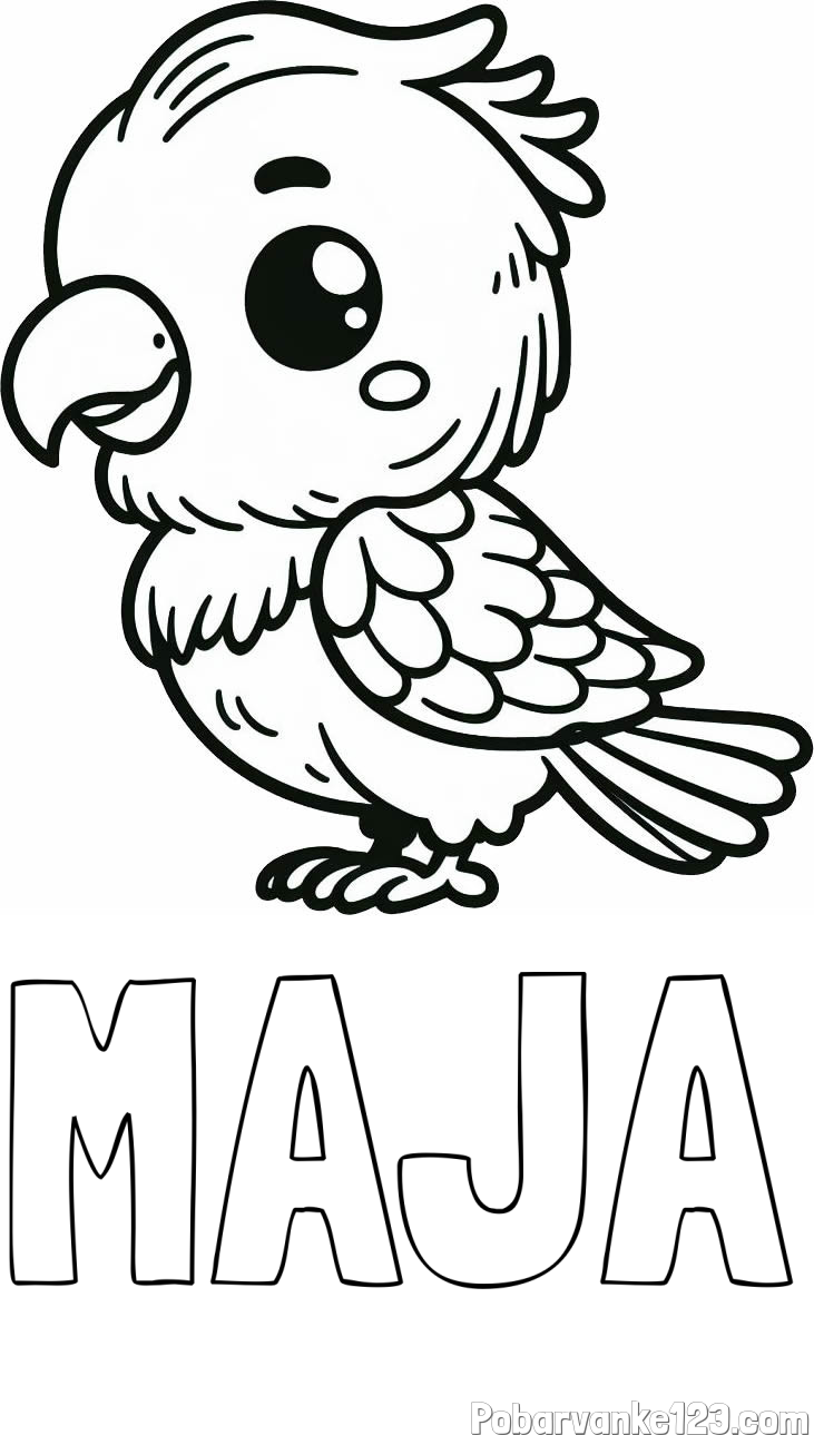 Pobarvanka imena MAJA in pobarvanka ljubkega papagaja