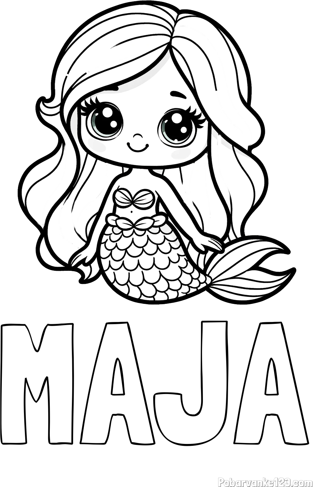 Pobarvanka imena MAJA in pobarvanka prikupne morske deklice