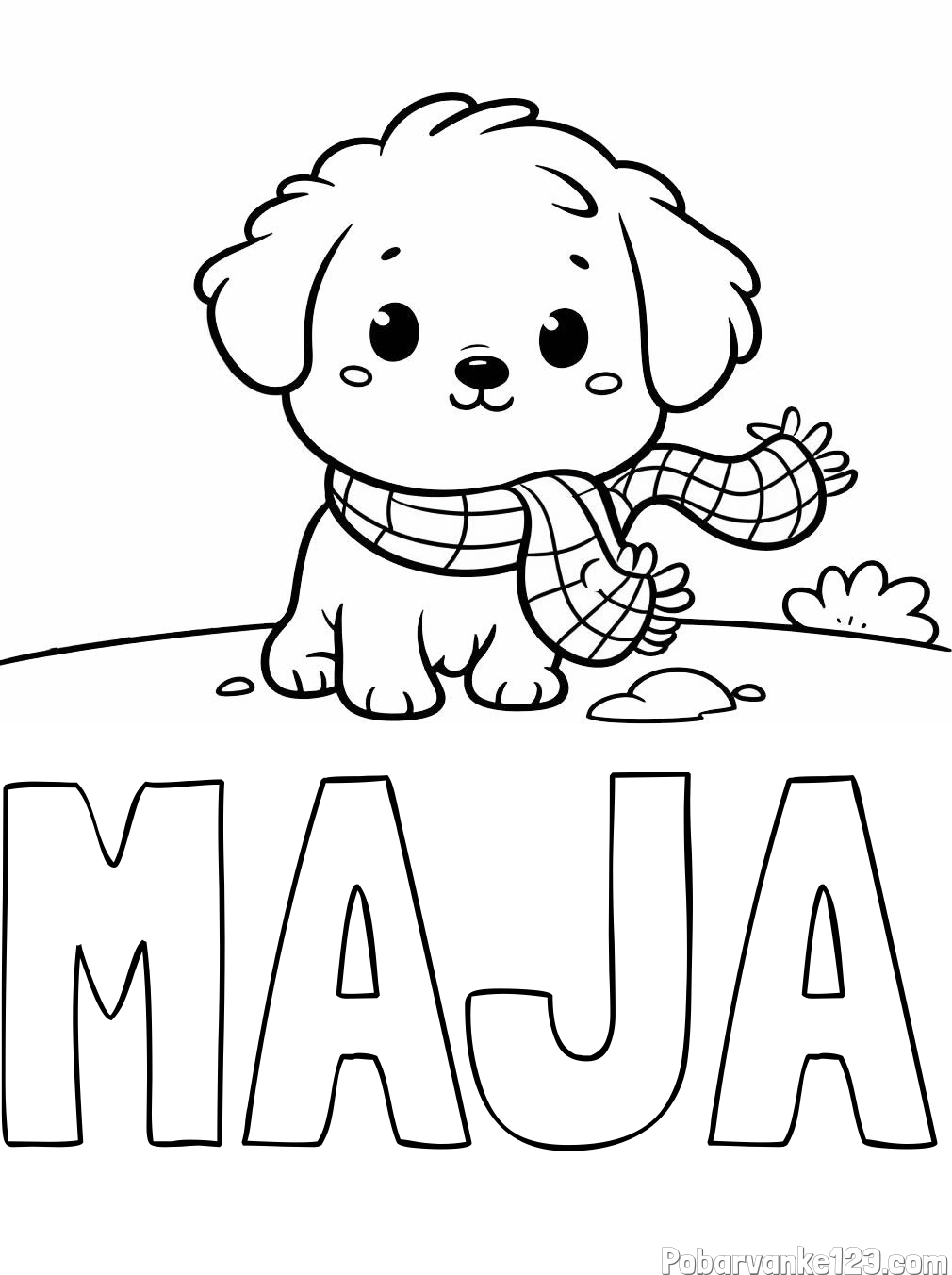 Pobarvanka imena MAJA in pobarvanka prikupnega psička