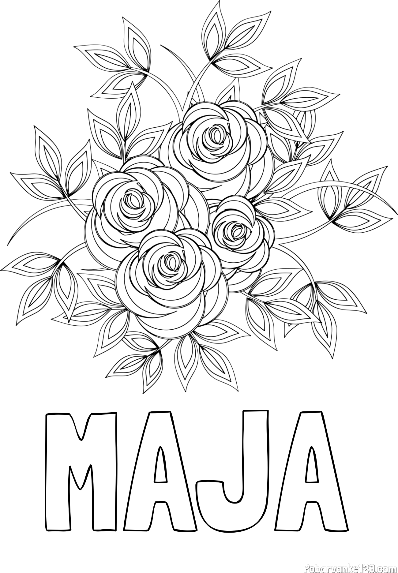 Pobarvanka imena MAJA in pobarvanka šopka vrtnic