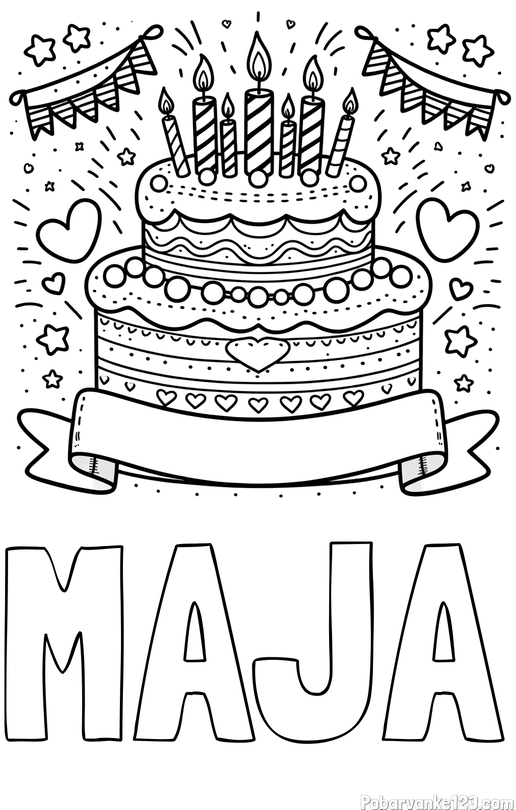 Pobarvanka imena MAJA in pobarvanka velike torte za rojstni dan