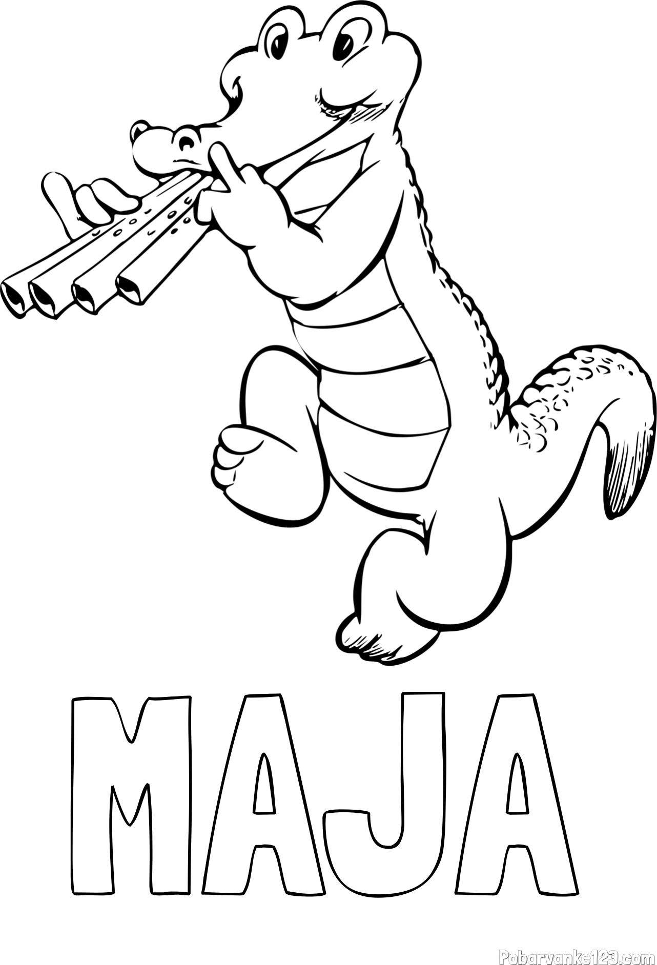 Pobarvanka imena MAJA in pobarvanka veselega krokodila