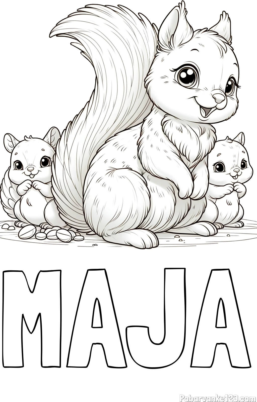 Pobarvanka imena MAJA in pobarvanka veveričje družine