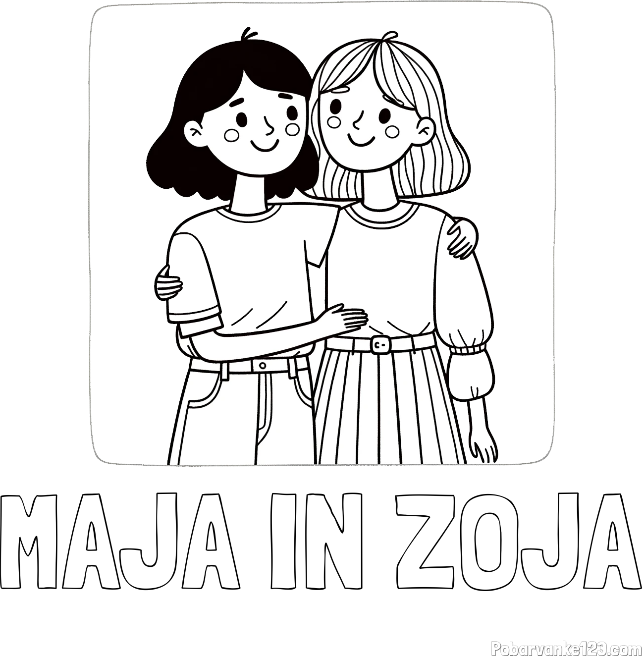 Pobarvanka imena MAJA IN ZOJA in otroška pobarvanka dveh prijateljic