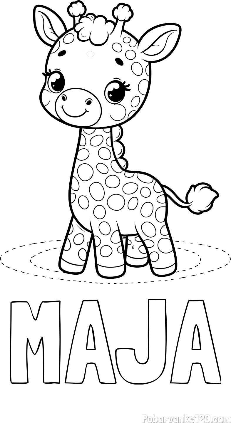 Pobarvanka imena MAJA ter ljubke žirafe
