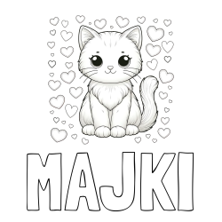 Online izdelana pobarvanka - Pobarvanka imena MAJKI in pobarvanka ljubke mucke obdane s srčki