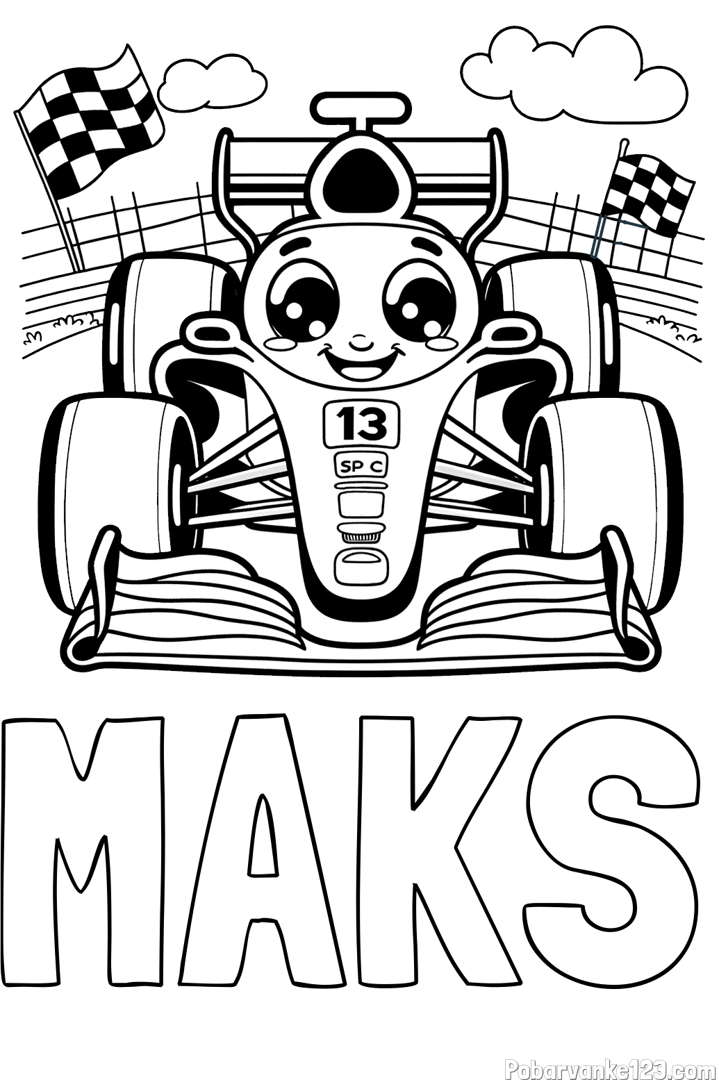 Pobarvanka imena MAKS in otroška pobarvanka FORMULA 1