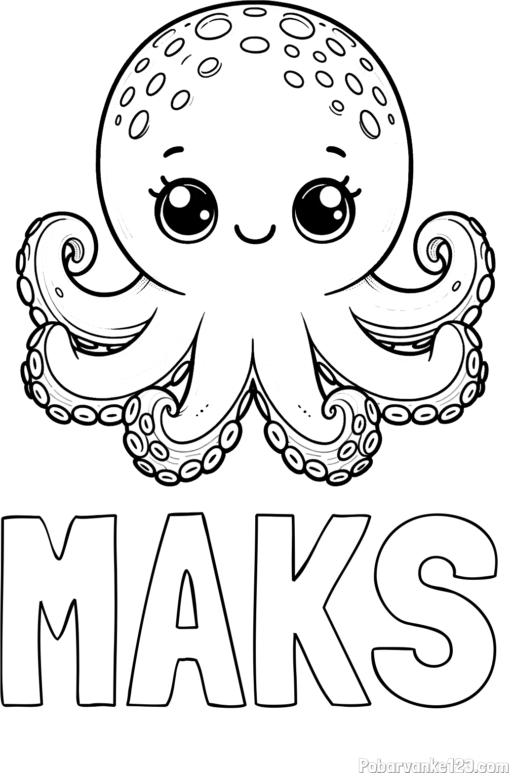 Pobarvanka imena MAKS in otroška pobarvanka ljubke hobotnice