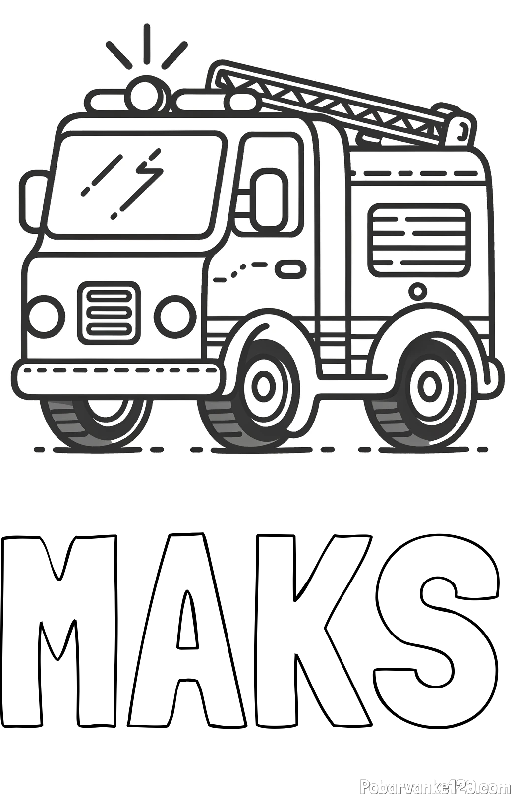 Pobarvanka imena MAKS in pobarvanka gasilskega avta z vklopljeno sireno