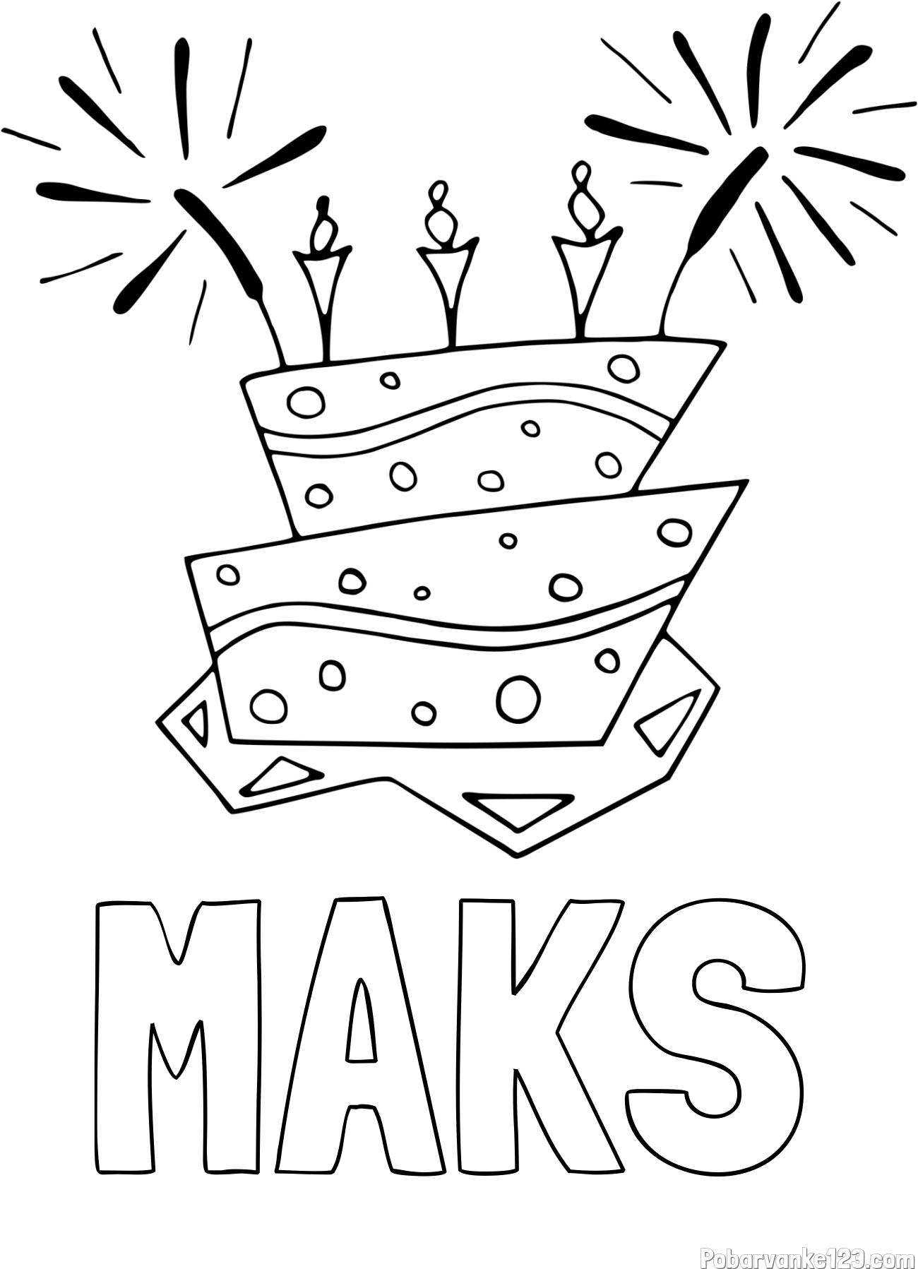 Pobarvanka imena MAKS in pobarvanka rojstnodnevne torte