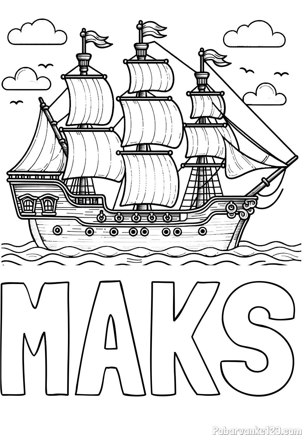 Pobarvanka imena MAKS in pobarvanka stare gusarske ladje